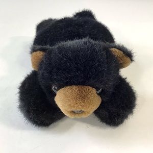 Vintage Black Bear Plush 9” Stuffed Animal Realistic Soft Fur Bean Filled